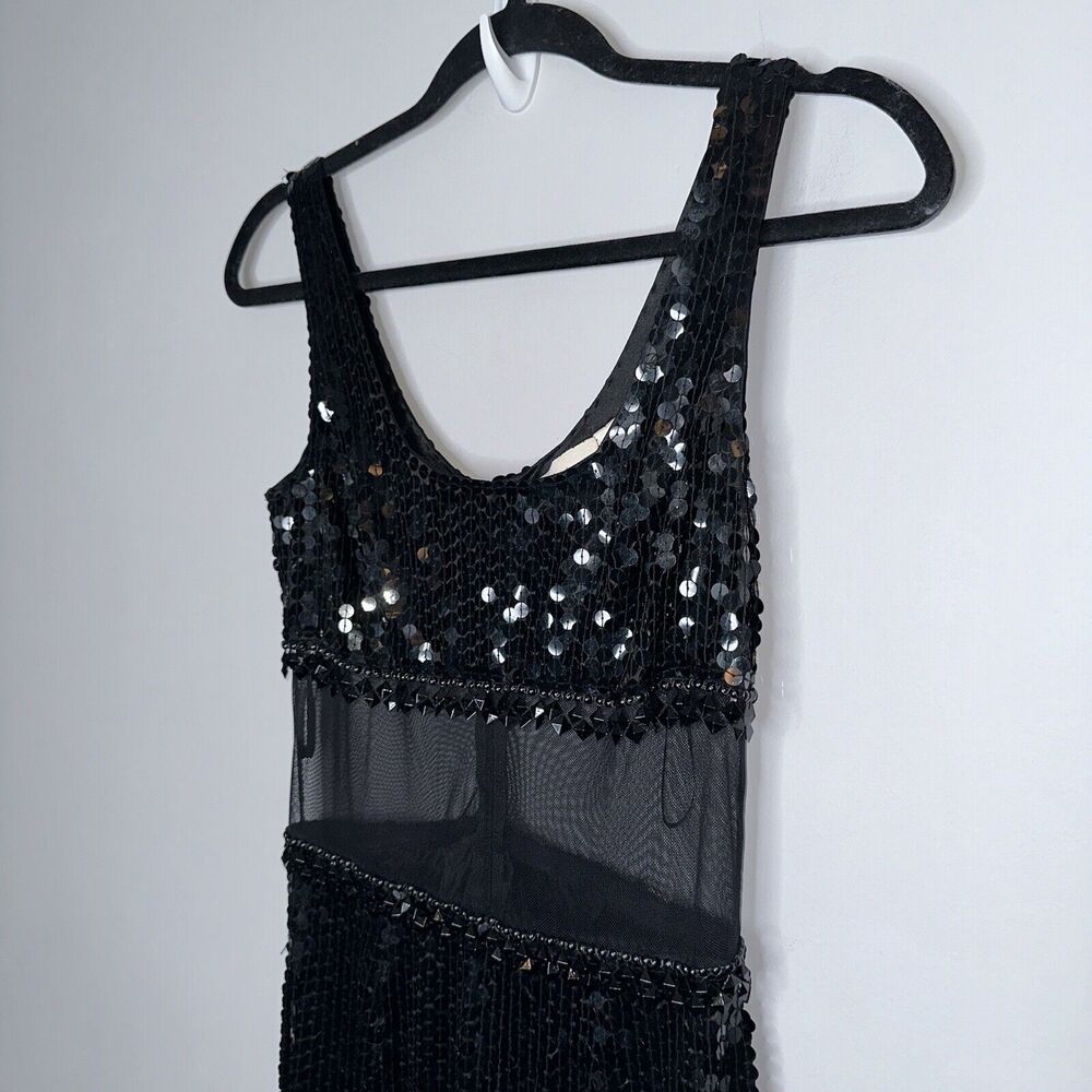 Cache Women’s Full Sequin Maxi Dress Thigh Slit Black Prom Vintage Y2K Size 2 - Picture 4 of 6